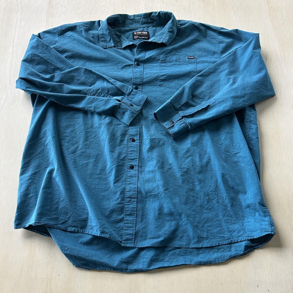 Zoo York Shirt Mens 4XLT Blue Solid Long Sleeve Button Up Skatewear Casual